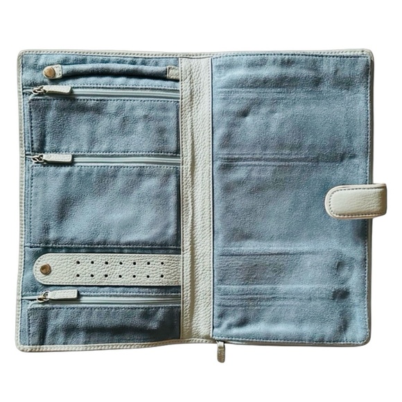 RED ENVELOPE Pale Blue Leather Travel Jewelry Case Pouch 10 3/4”x 6 1/2” - Picture 5 of 10